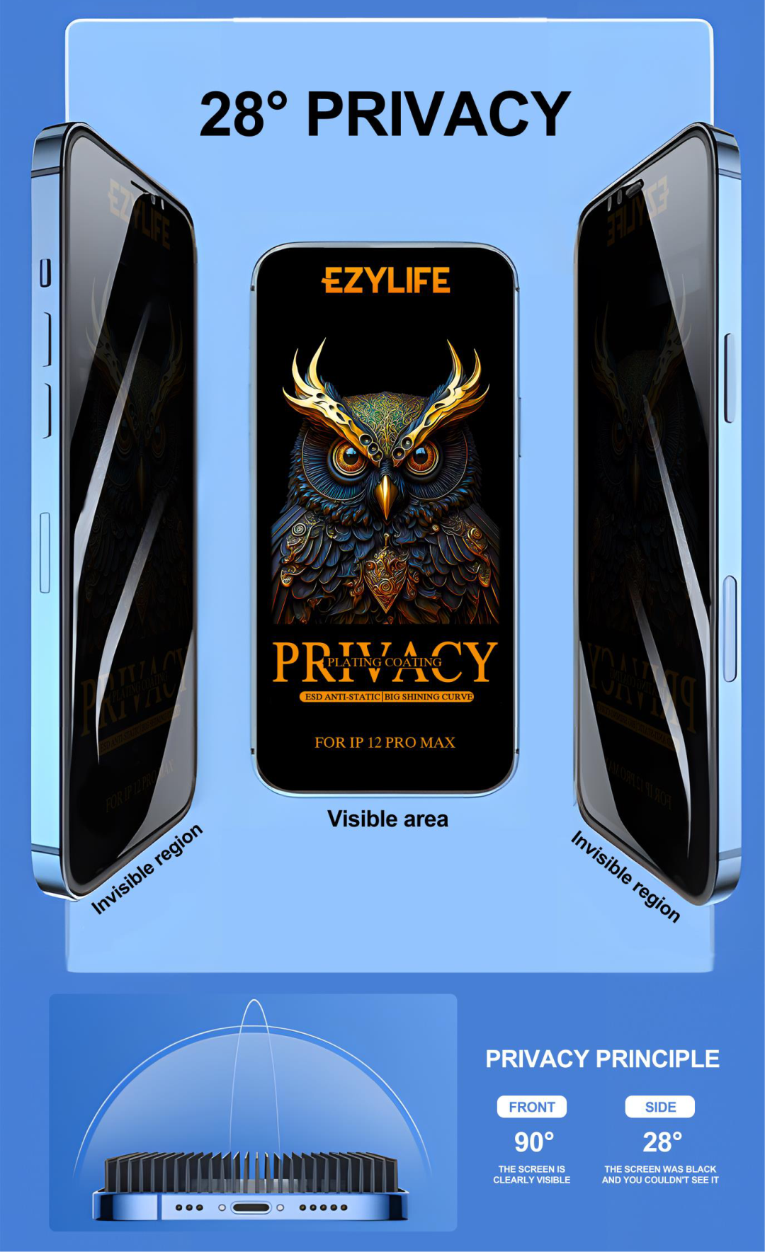 Micas de Vidrio Ezylife Antiespia Antiestatic Superior 0.4mm - Redmi 12c - Imagen 3